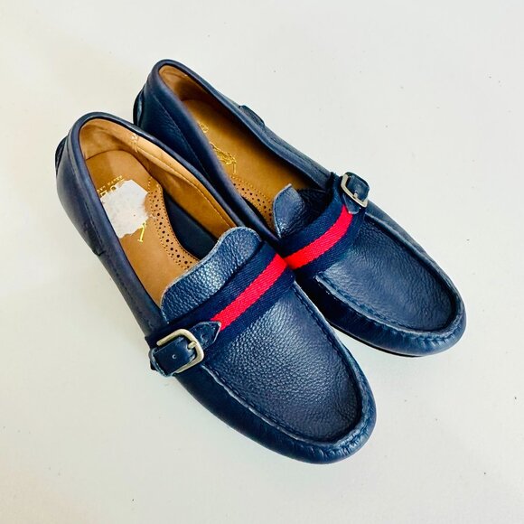 NEW POLO RALPH LAUREN RIALI NAVY BLUE PEBBLED LEATHER LOAFER - Picture 1 of 9